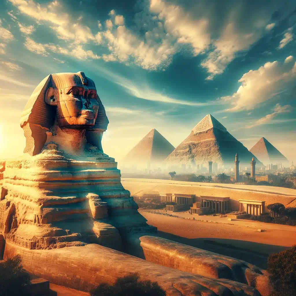 Cairo met Sfinx en Piramides op Achtergrond