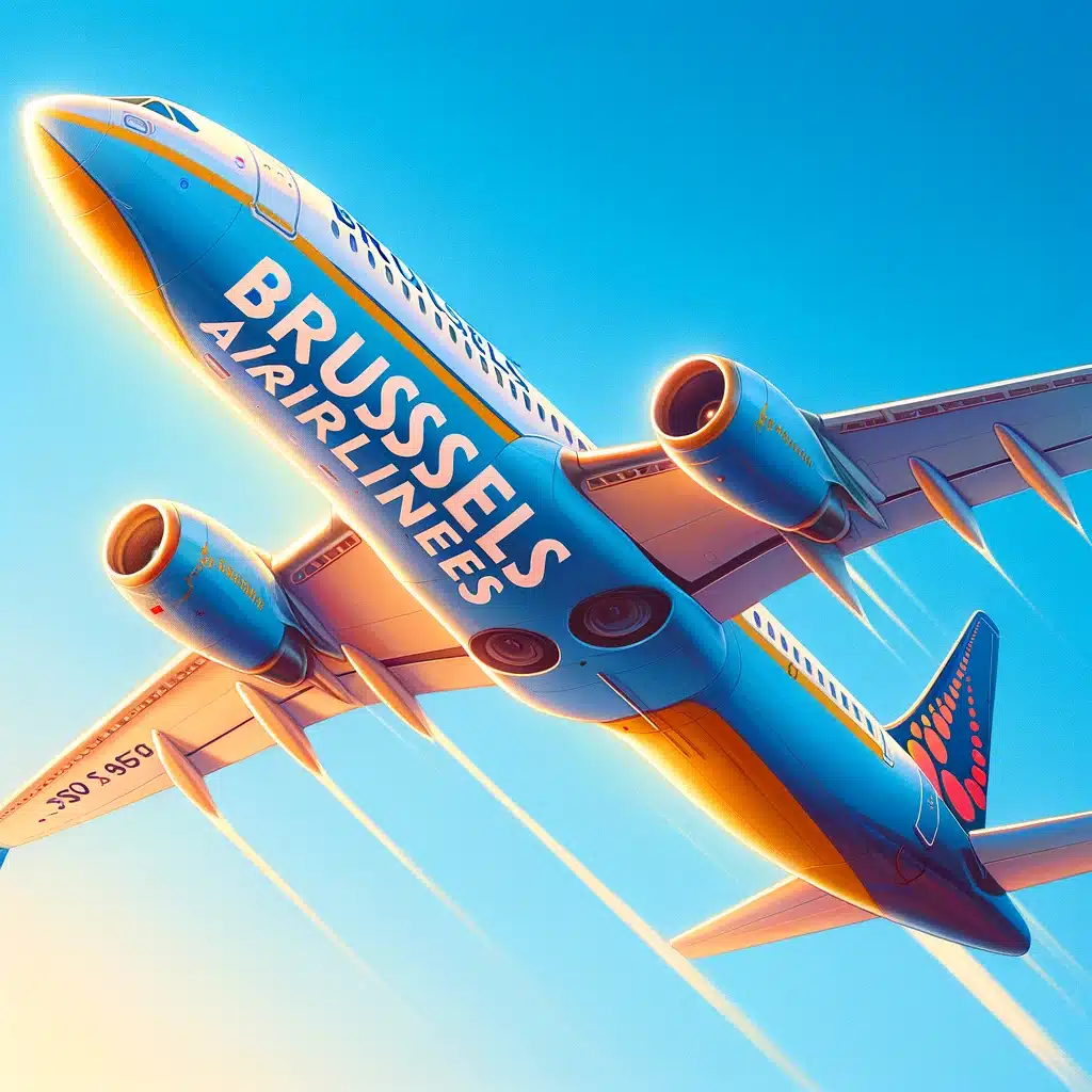 Brussels Airlines vliegtuig vliegend tegen een helderblauwe lucht.