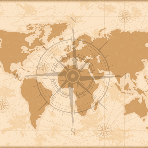 Oude wereldkaart met kompasroos - vlucht-ticket.nl